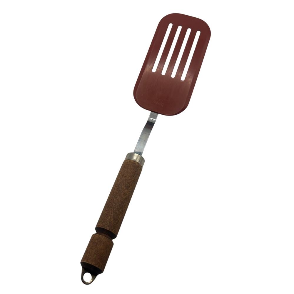 Vintage Bonny USA Slotted Spatula Turner Red Nylon Wood Handle Kitchen Utensil